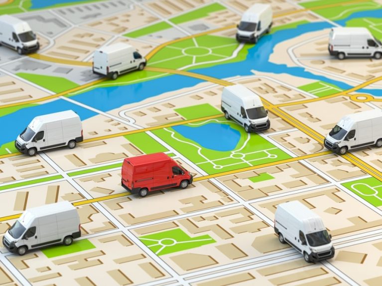 Fast,Delivery,Comercial,Vans,On,City,Map.,Fleet,Of,Delivery